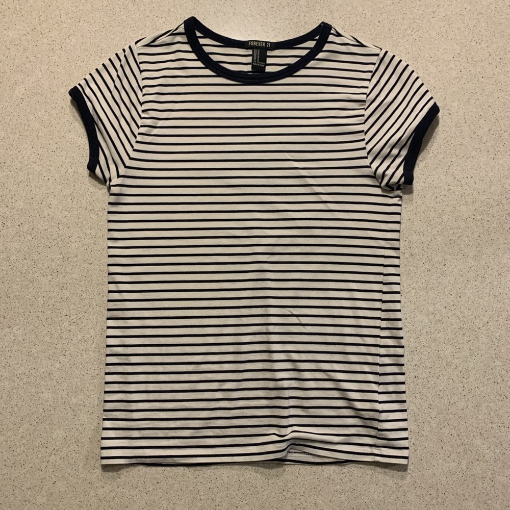 White and Navy Striped Tee
